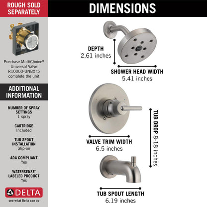 Garniture de baignoire et de douche H2Okinétique Delta TRINSIC Monitor série 14 - Acier inoxydable (valve vendue séparément)