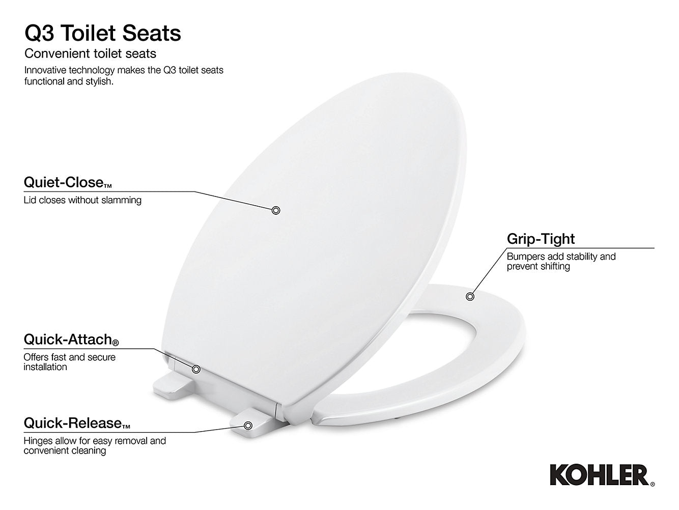 Siège de toilette rond à fermeture silencieuse et veilleuse Cachet de Kohler, blanc