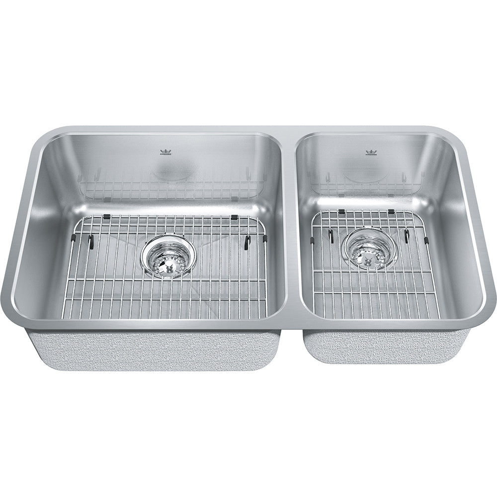 Kindred 32.87" x 18.75" Double Bowl Undermount 18 Gauge Sink With Bottom Grid Stainless Steel - Renoz