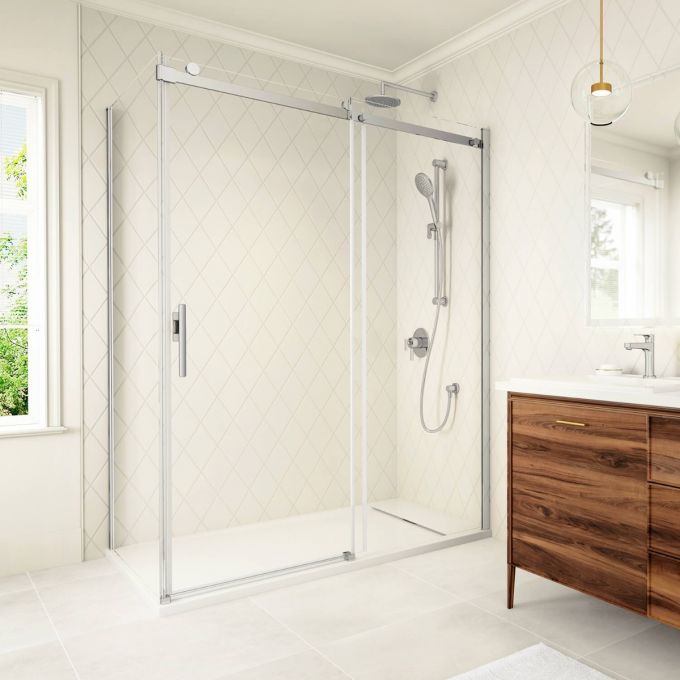 Kalia KONCEPT EVO 60" x 77" Sliding Shower Door With 36" Return Panel With Clear Glass - Chrome