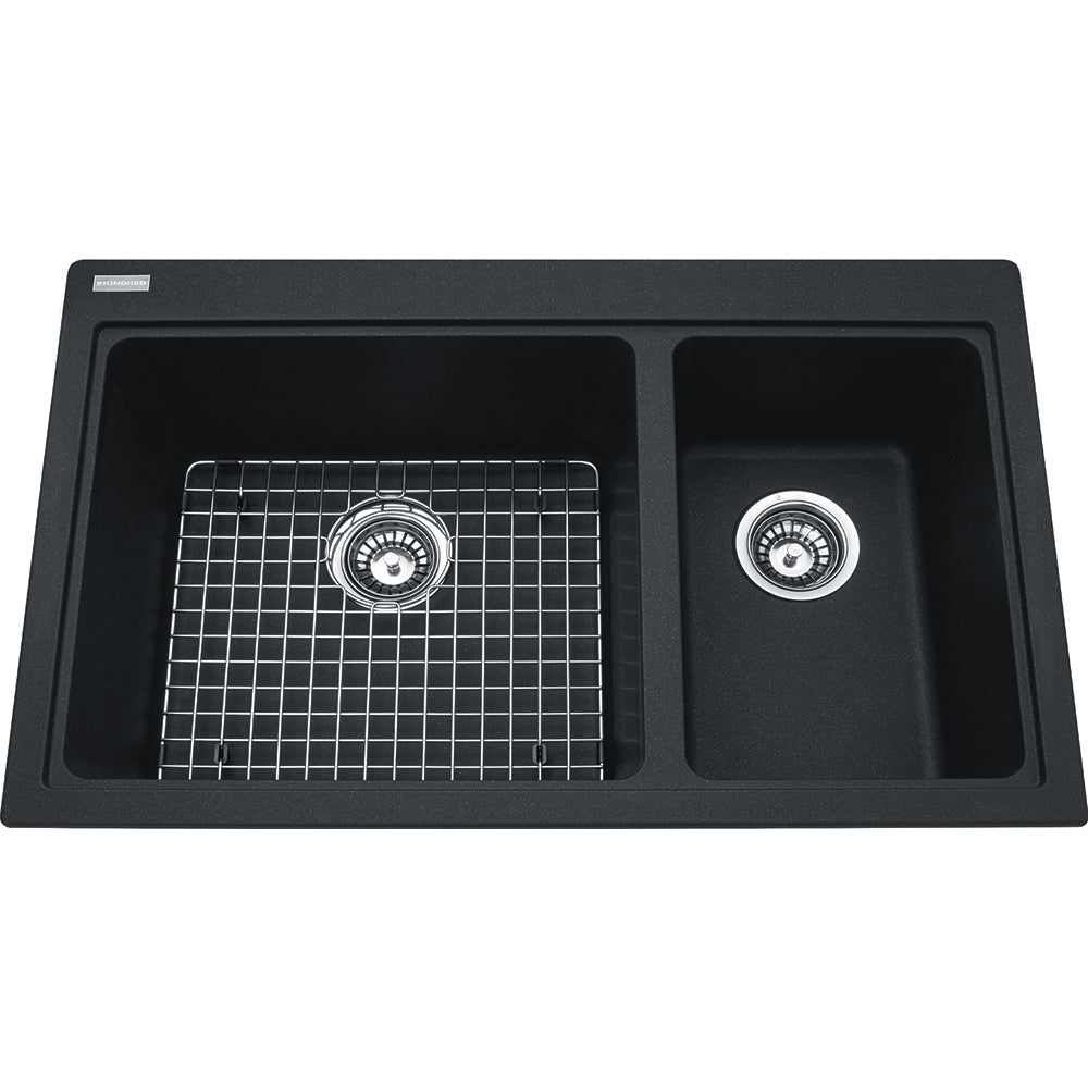 Kindred Mythos 31.56" x 20.5" Double Bowl Drop-In Granite Kitchen Sink, Onyx - Renoz