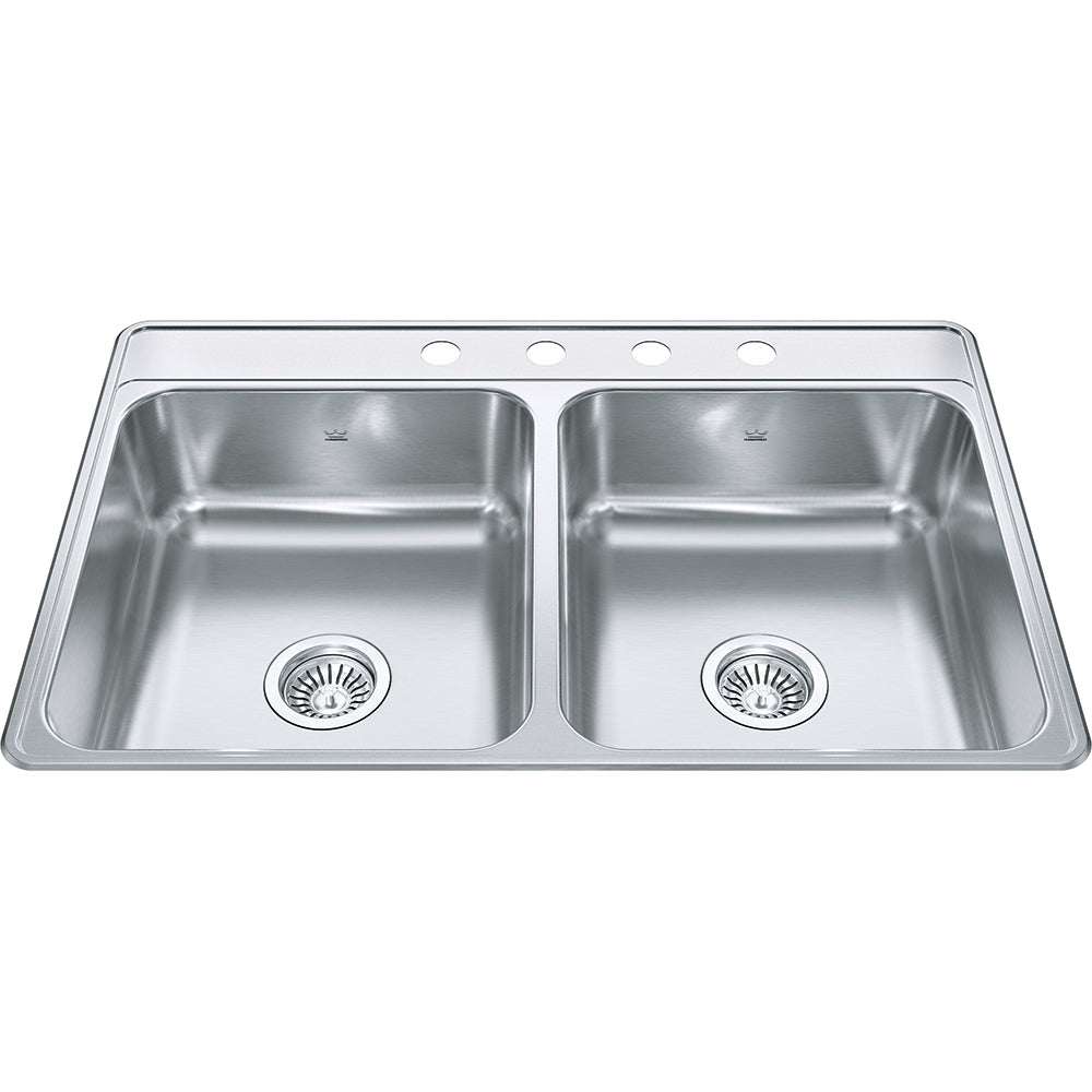 Kindred Creemore 33" x 22" Drop In Double Bowl 4-Hole Stainless Steel Kitchen Sink - Renoz