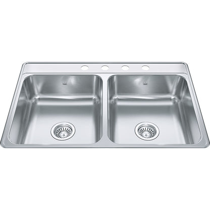 Kindred Creemore 33" x 22" Drop In Double Bowl 4-Hole Stainless Steel Kitchen Sink - Renoz