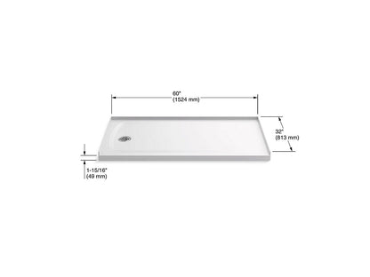 Kohler Ballast Shower Base With Left Hand Drain 60" X 32" - White