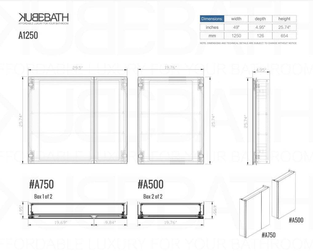 Kube Bath 50" Wide Mirrored Bathroom Medicine Cabinet - Renoz