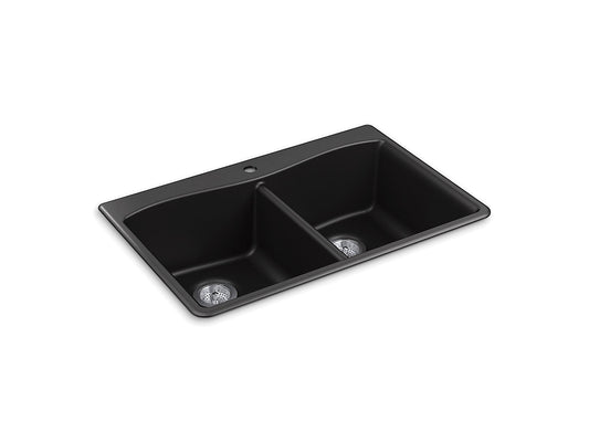 Kohler Kennon 33" X 22" X 9-5/8" Neoroc Top Mount Undermount Double Equal Kitchen Sink - Matte Black