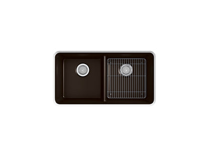 Kohler Cairn 33-1/2" X 18-5/16" X 10-1/8" Neoroc Undermount Double Equal Kitchen Sink With Rack - Matte Black