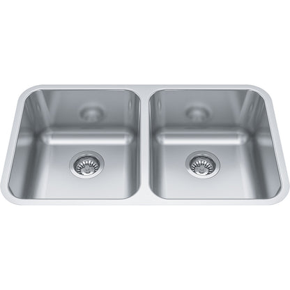 Kindred Reginox 30.87" x 17.75" Undermount Kitchen Sink, Double Bowls 18 Gauge Stainless Steel - Renoz