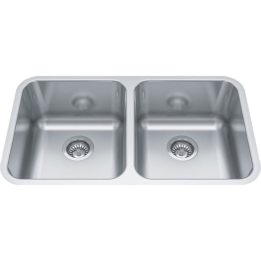 Kindred Reginox 30.87" x 17.75" Undermount Kitchen Sink, Double Bowls 18 Gauge Stainless Steel - Renoz