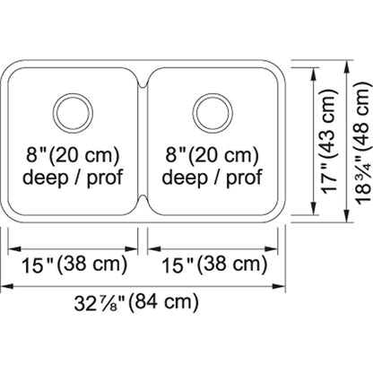 Kindred Steel Queen 32.87" x 18.75" Double Bowl Undermount 20 Gauge Kitchen Sink Stainless Steel - Renoz