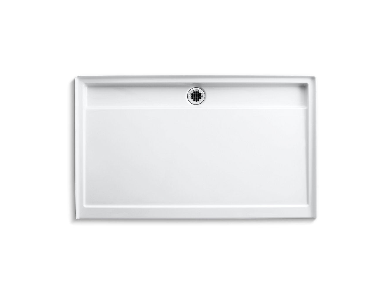 Base de douche à seuil unique Groove de Kohler, 60 po x 36 po, drain central arrière, blanc