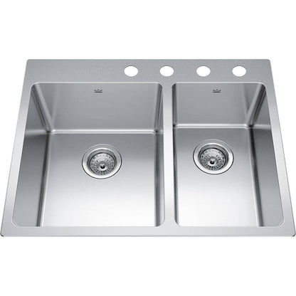 Kindred Brookmore 27" x 21" Double Bowl 4 Faucet Hole Drop-in Kitchen Sink Stainless Steel - Renoz