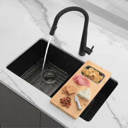 Stylish Siena 17" Kitchen Faucet Single Handle Pull Down Dual Mode Stainless Steel in Matte Black Finish K-135N - Renoz