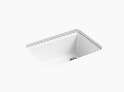 Kohler Riverby Évier de cuisine à cuve unique 27 po x 22 po x 9 5/8 po avec accessoires et 5 trous de robinet surdimensionnés - Blanc