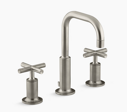 Kohler Purist Widespread Bathroom Sink Faucet With Low Cross Handles And Low Gooseneck Spout - Vibrant Brushed Nickel