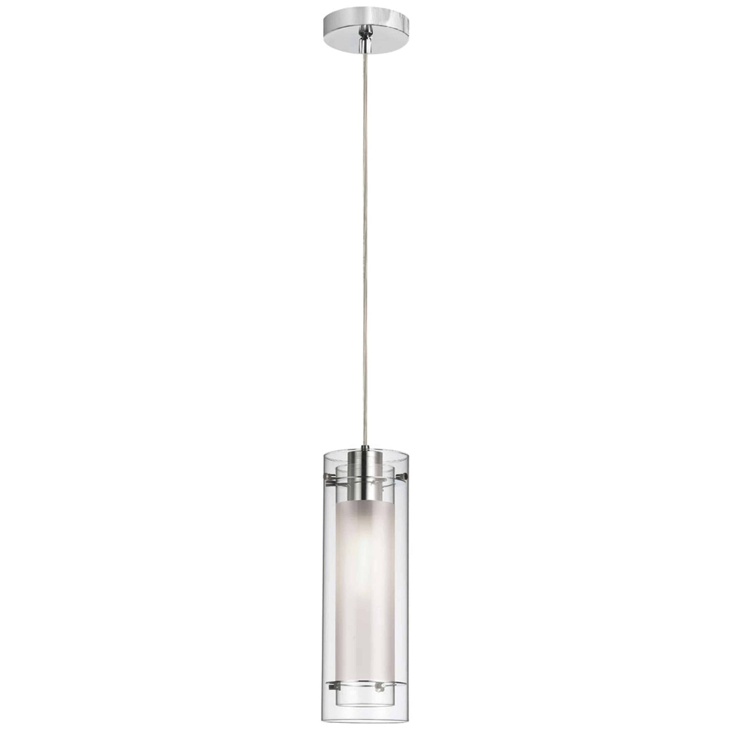 Dainolite 1 Light Pendant, Polished Chrome Finish, Clear Frosted Glass - Renoz