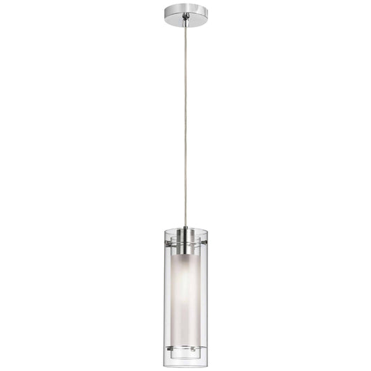 Dainolite 1 Light Pendant, Polished Chrome Finish, Clear Frosted Glass - Renoz