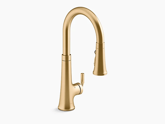 Kohler Tone 17" Modern Touchless Pull Down Single Handle Kitchen Faucet Vibrant Brushed Brass - Renoz