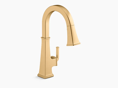 Kohler Riff 16" Contemporary Pull Down Single Handle Kitchen Faucet Vibrant Brushed Brass - Renoz