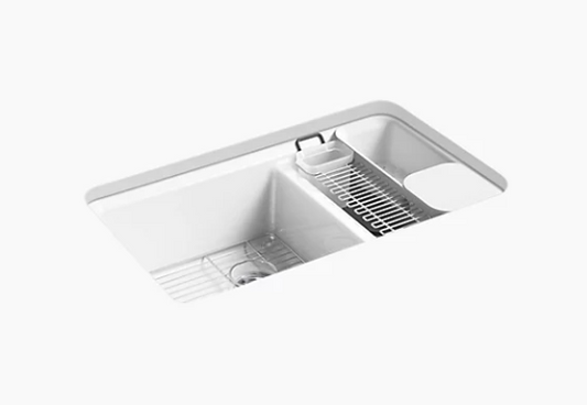 Kohler Riverby33" X 22" X 9-5/8" Undermount Large/Medium Double-Bowl Workstation Kitchen Sink With Accessories And 5 Oversized Faucet Holes