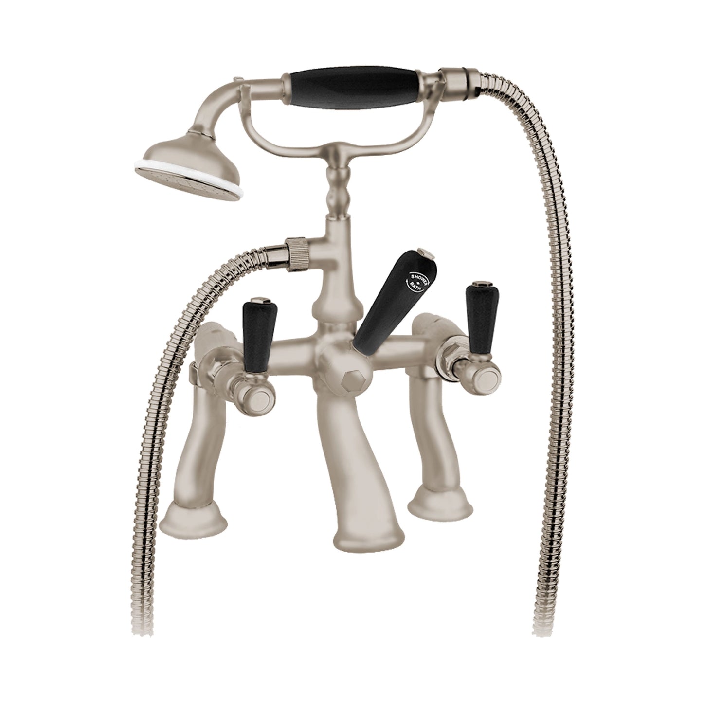 Aquadesign Products Wall Mount Tub Filler (Regent R2524BL) - Brushed Nickel w/Black Handle