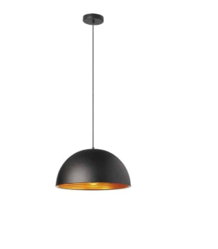 Luminaire suspendu Dainolite 1LT, extérieur noir mat, intérieur doré