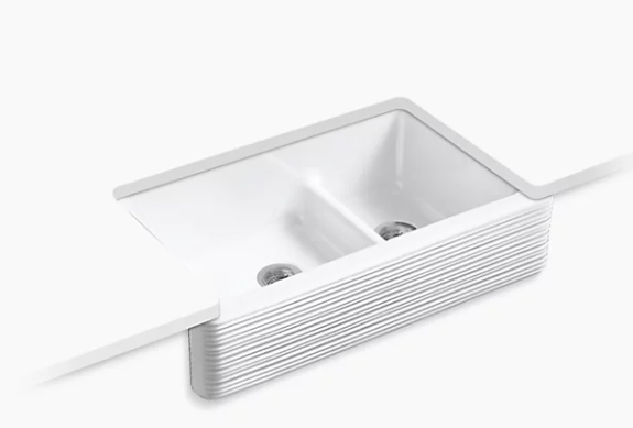 Kohler Whitehaven Hayridge 35-11/16" X 21-9/16" X 9-5/8" Smart Divide Undermount Double-Bowl Large/Medium Farmhouse Kitchen Sink With Tall Apron