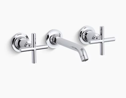 Garniture de robinet de lavabo de salle de bain à fixation murale très répandue Purist de Kohler avec bec de 6 1/4 po et poignées transversales, nécessite une valve - Chrome