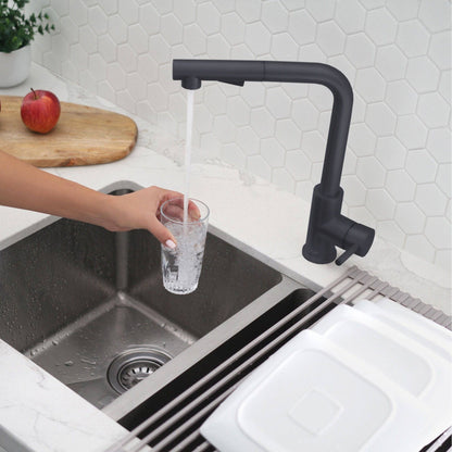 Stylish Venezia 12" Kitchen Faucet Single Handle Pull Down Dual Mode Stainless Steel, Matte Black Finish K-130N - Renoz