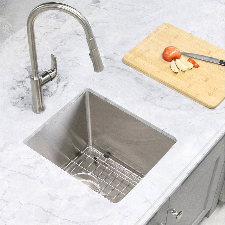 Stylish Ivory 14" x 18" Single Bowl Undermount Stainless Steel Kitchen Bar Sink S-310G - Renoz