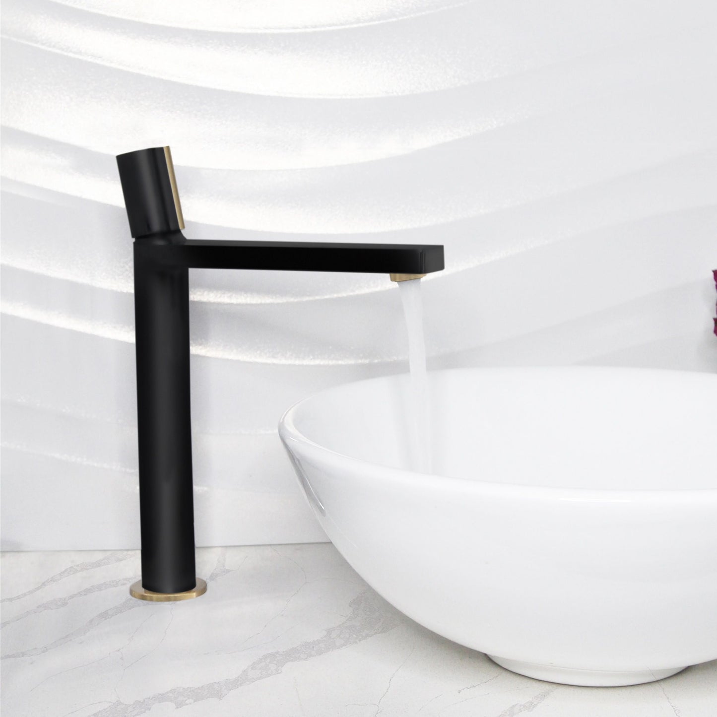 Stylish Nessa 12.5" Bathroom Vessel Faucet Single Handle Matte Black with Gold Finish B-122NG