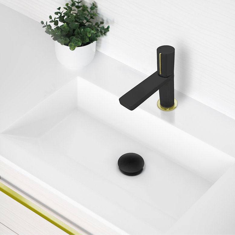 Stylish Single Handle Modern Bathroom Basin Sink Faucet in Matte Black with Gold accents Finish B-104NG - Renoz