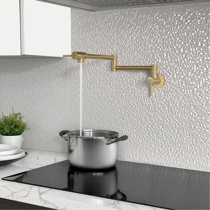 Stylish ASTI Stainless Steel Wall Mount Pot Filler Folding Stretchable with Single Hole Two Handles - Brushed Gold Finish K-145G