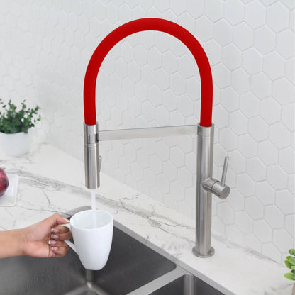 Stylish Carpi 20" Stainless Steel Single Handle Pull Out Dual Mode Kitchen Faucet with Red Spout Hose K-140R - Renoz