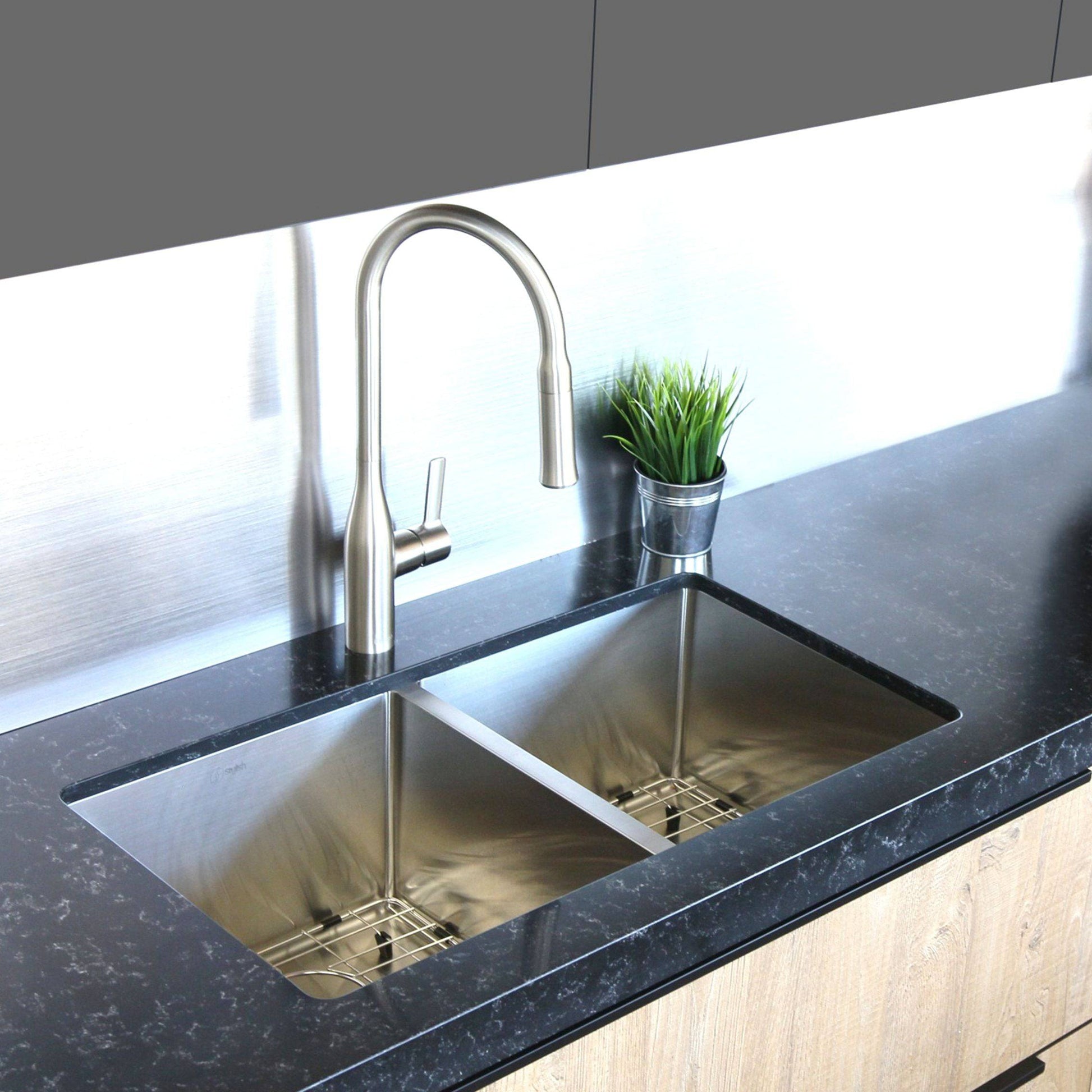 Stylish Zircon 32" x 18" Double Bowl Undermount Stainless Steel Kitchen Sink S-301G - Renoz