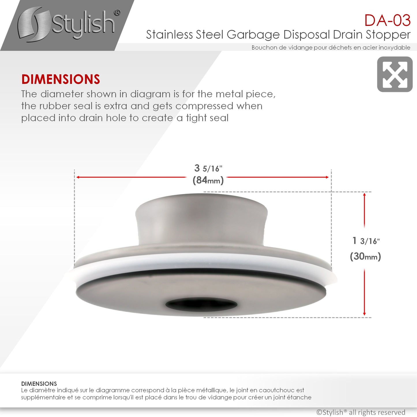 Bouchon pour canalisation élégant en acier inoxydable DA-03