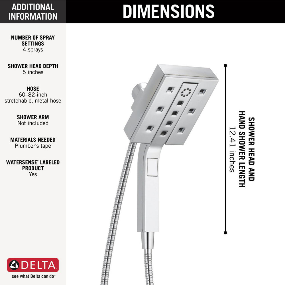 Delta H2Okinetic In2ition 4-Setting Two-in-One Shower- Lumicoat Chrome