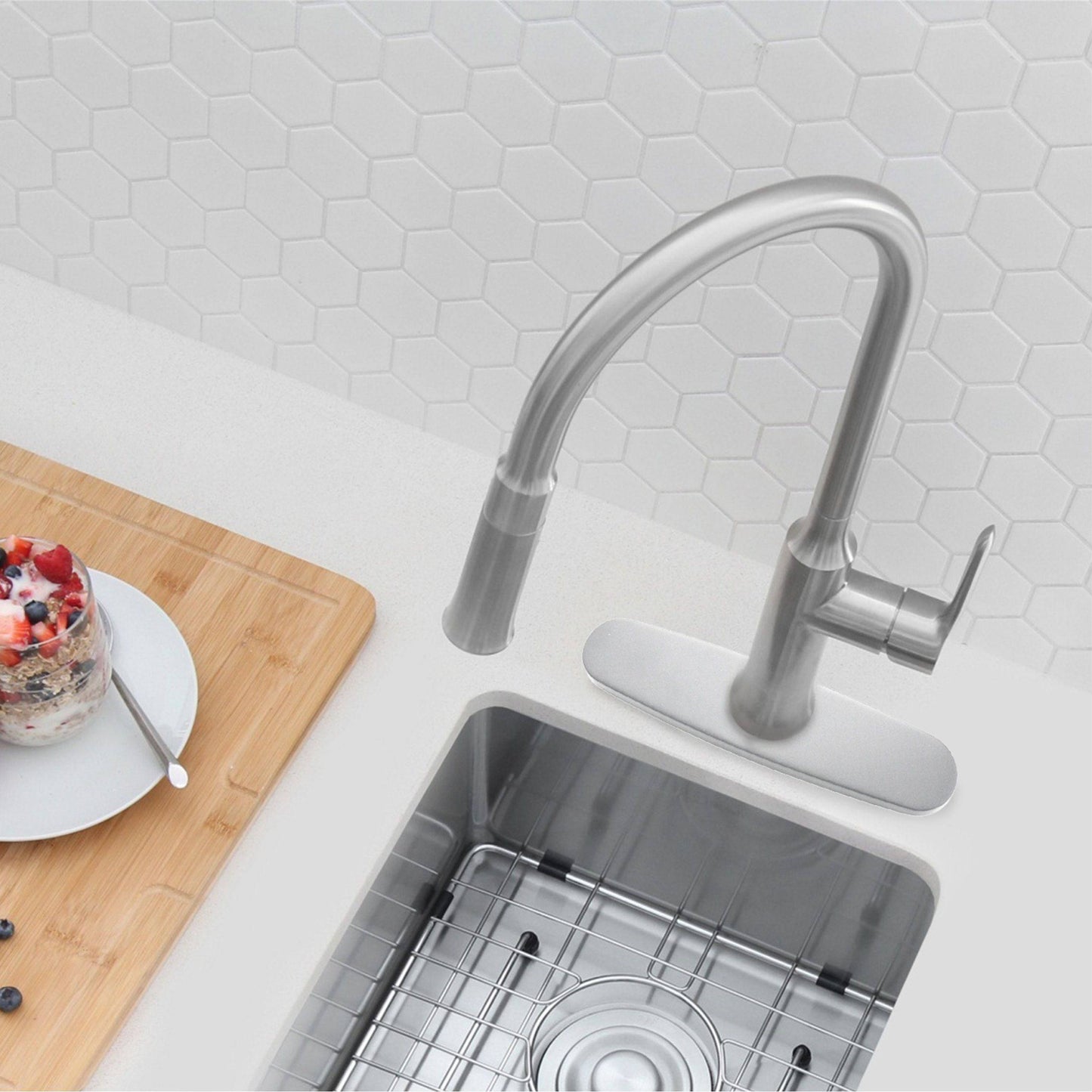 Stylish Kitchen Faucet Plate in Stainless Steel in Brushed Nickel Finish A-802B - Renoz