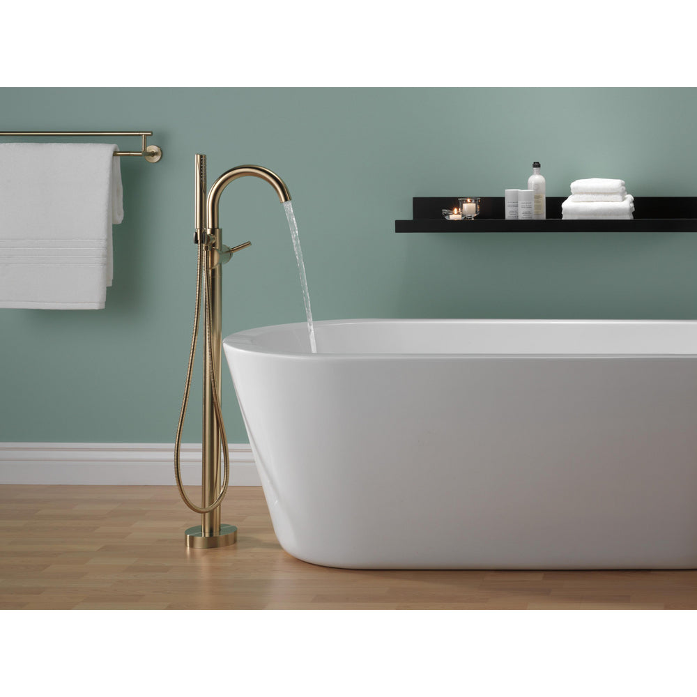 Delta TRINSIC Single Handle Floor Mount Tub Filler Trim with Hand Shower -Champagne Bronze (Valves Sold Separately)