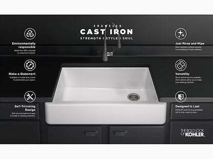 Kohler Whitehaven 35.5" X 21.56" X 9.63" Smart Divide Undermount Double Bowl Large Medium Farmhouse Kitchen Sink With Short Apron