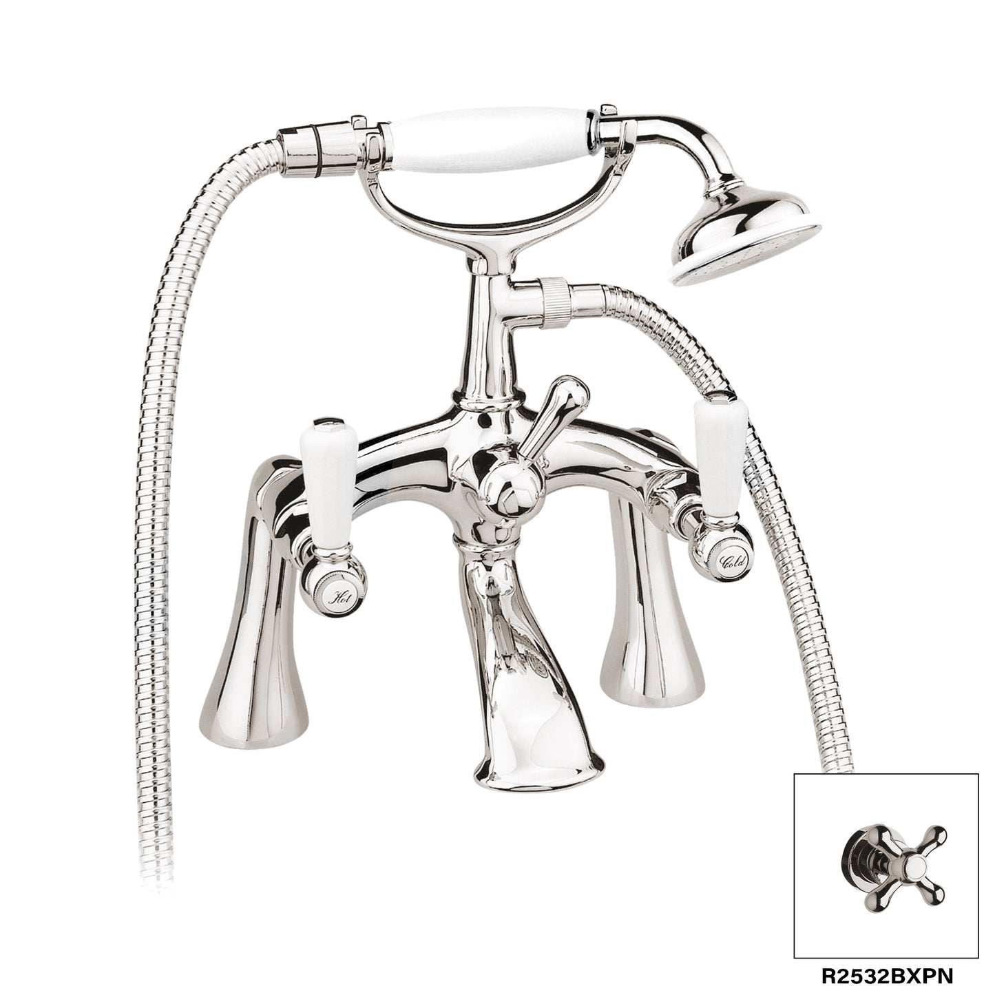 Remplisseur de baignoire à montage sur pont Aquadesign Products (Colonial R2532BL) - Nickel poli