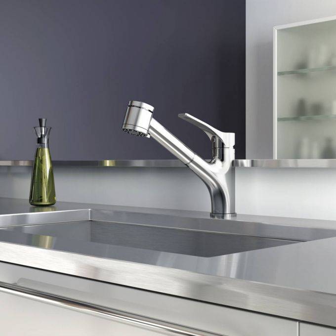 Kalia DEKA surfer 8.75" Single Handle Kitchen Faucet Pull-Out Dual Spray- Chrome - Renoz