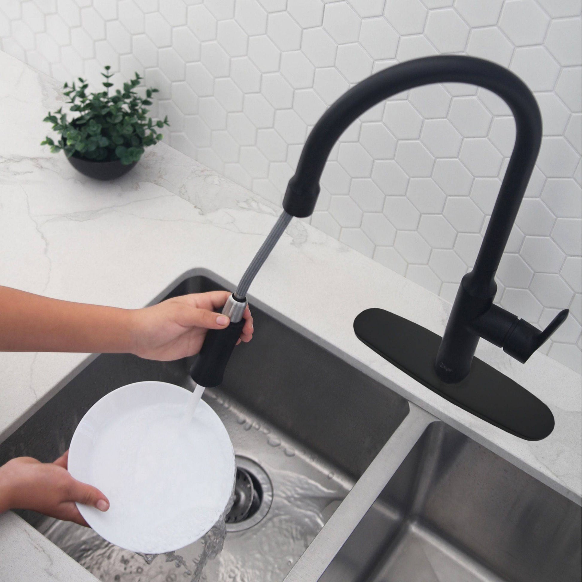 Stylish Kitchen Faucet Plate in Stainless Steel in Matte Black Finish A-802N - Renoz