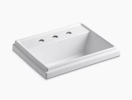 Kohler Tresham Rectangle Drop-In Bathroom Sink With 8" Widespread Faucet Holes - White