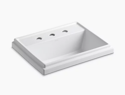 Kohler Tresham Rectangle Drop-In Bathroom Sink With 8" Widespread Faucet Holes - White