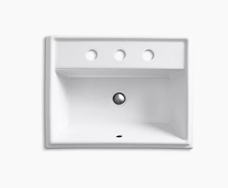 Kohler Tresham Rectangle Drop-In Bathroom Sink With 8" Widespread Faucet Holes - White