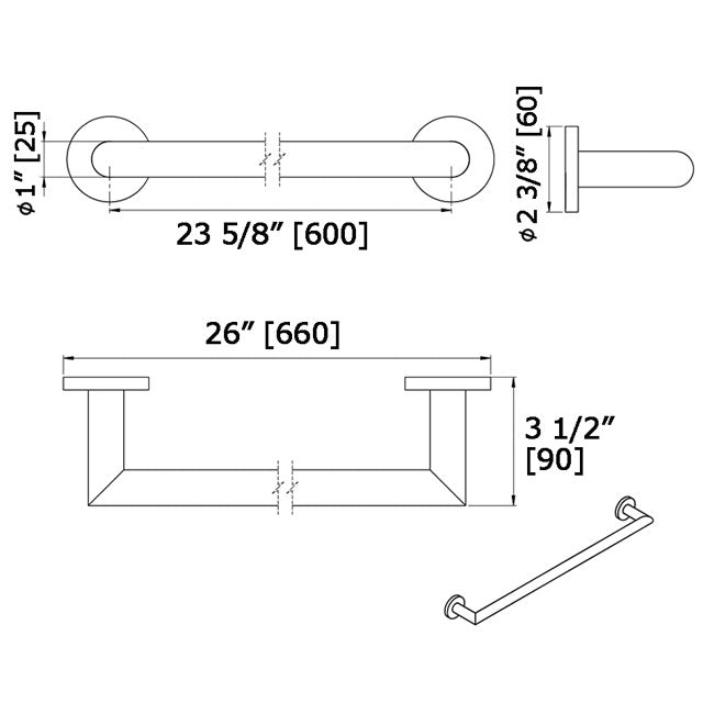 Laloo Straight Grab Bar 3224