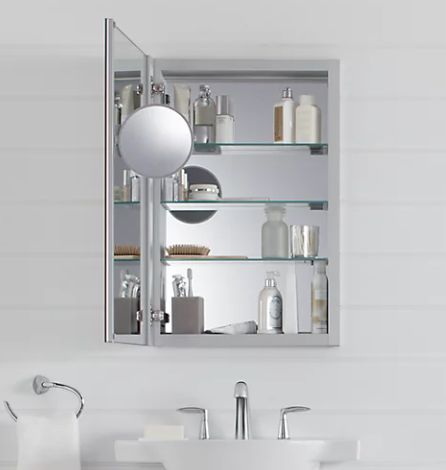 Kohler Armoire à pharmacie en aluminium l 20 po x hauteur 30 po Verdera avec miroir grossissant réglable et porte à fermeture lente