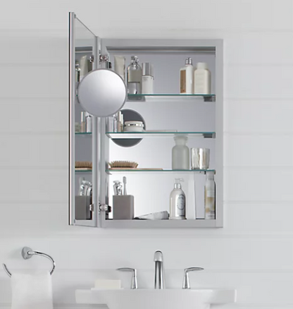 Kohler Armoire à pharmacie en aluminium l 20 po x hauteur 30 po Verdera avec miroir grossissant réglable et porte à fermeture lente