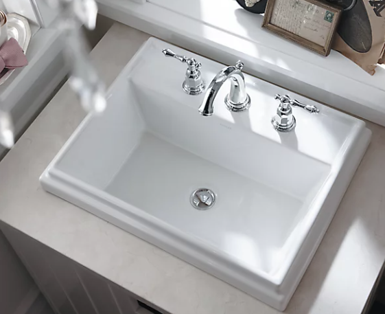 Kohler Tresham Rectangle Drop-In Bathroom Sink With 8" Widespread Faucet Holes - White